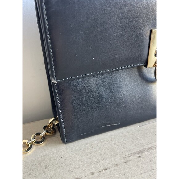 Salvatore Ferragamo Gancini Black Leather Gold Tone Chain Crossbody Shoulder Bag - Picture 13 of 16